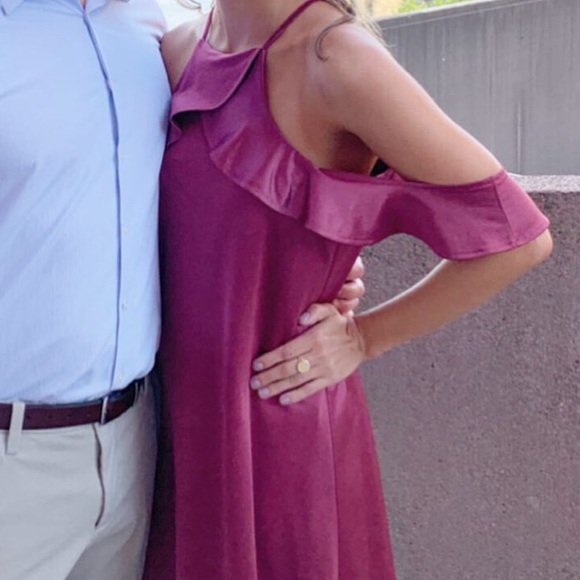 Express Satin Ruffle Trapeze Dress - S, Mauve/Pink - Picture 5 of 6